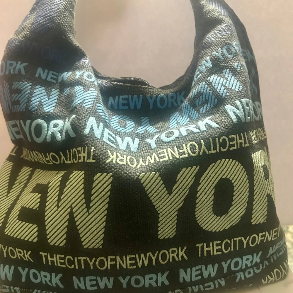 Robin Ruth Blue and Gray Text Print Bag - Picture 2 of 6